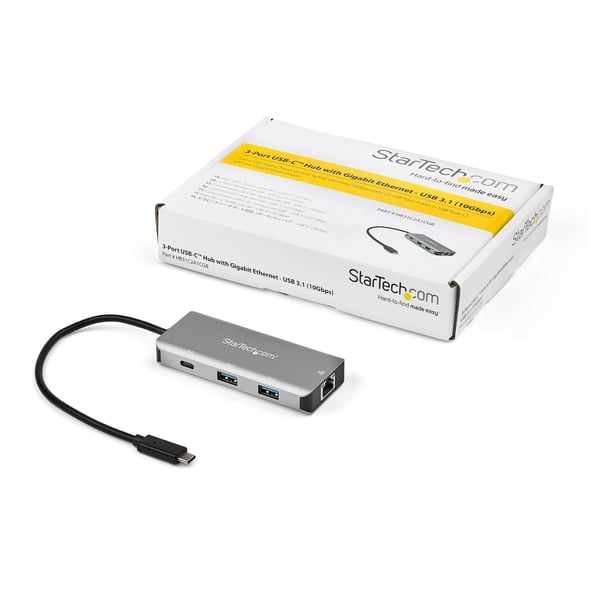 StarTech.com HB31C2A1CGB 3-Port-USB-C-Hubb (med LAN-anslutning, 10 Gbit/s, 2x USB-A och 1x USB-C, 25