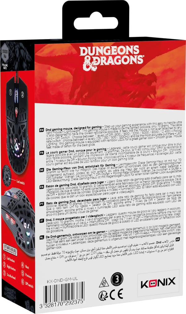 Konix Dungeons & Dragons mus Spil Højre hånd USB Type-A Laser 12400 dpi