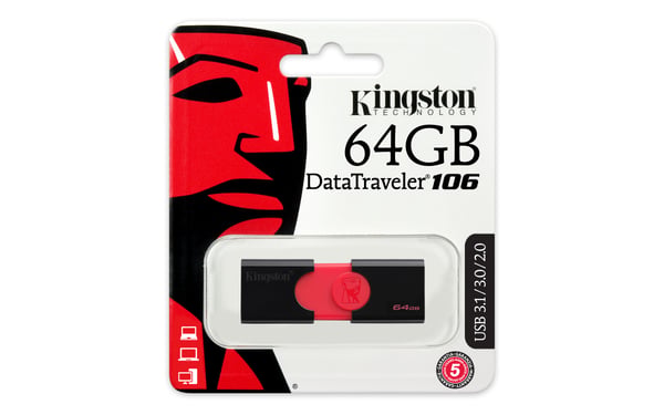Kingston Technology DataTraveler 106 USB-muisti 64 GB USB A-tyyppi 3.2 Gen 1 (3.1 Gen 1) Musta, Punainen