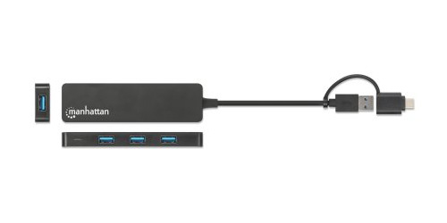 Manhattan 180863 kannettavien tietokoneiden telakka ja porttitoistin USB 3.2 Gen 1 (3.1 Gen 1) Type-A + Type-C Musta