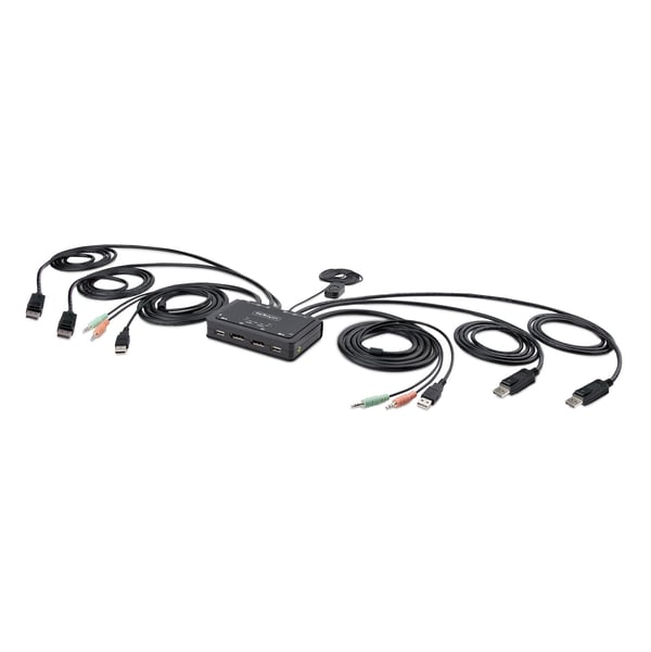 StarTech.com 2-Port Dual-Monitor DisplayPort Kabel KVM-switch, 4K 60Hz, Kompakt KVM med 1,5 m USB