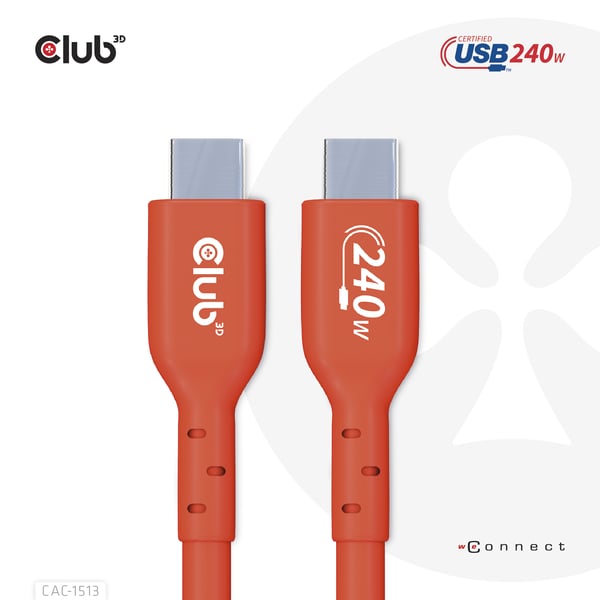 CLUB3D CAC-1513 USB-kabel USB 2.0 3 m USB C 240 W Orange