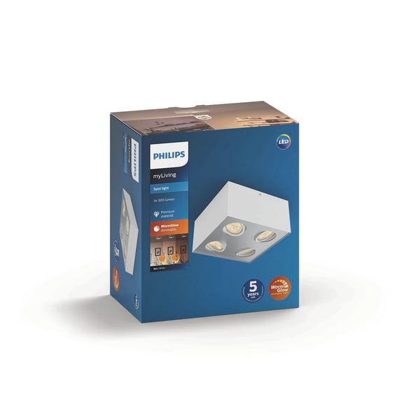 Philips WarmGlow LED Box lofts-/vægspot x 4