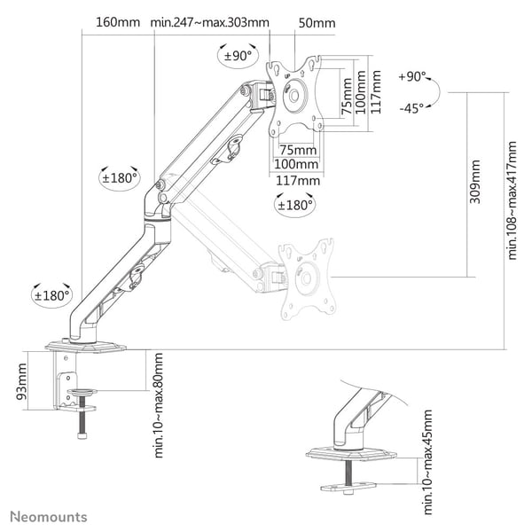 Neomounts FPMA-D650BLACK skærmbeslag og -stativer 68,6 cm (27") Skrivebord Sort