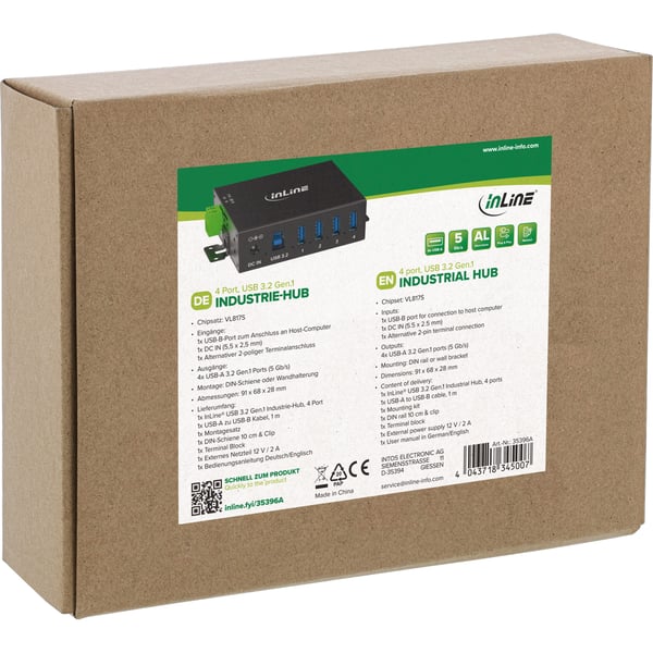 InLine 35396A gränssnittshubbar USB 3.2 Gen 1 (3.1 Gen 1) Type-B 5000 Mbit/s Svart