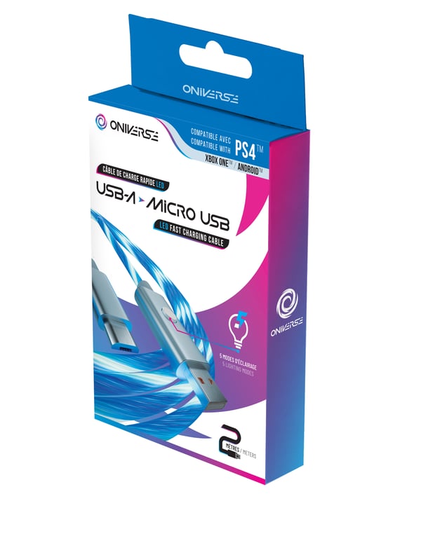 Oniverse ONICAB1-MICUSB2-WHT USB-kabel 2 m USB A Micro-USB B Blå, Sølv