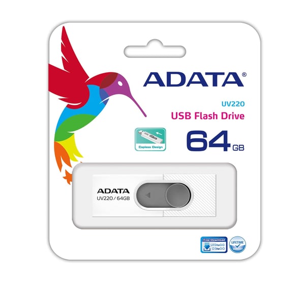 ADATA UV220 USB-muisti 64 GB USB A-tyyppi 2.0 Harmaa, Valkoinen