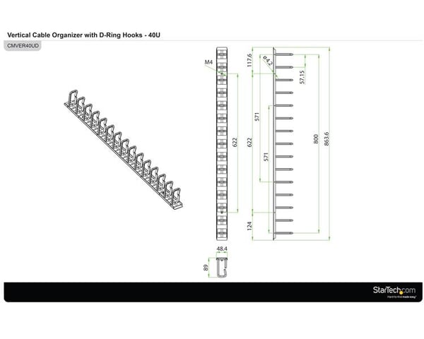 StarTech.com Vertikal kabelorganisator med D-kroge