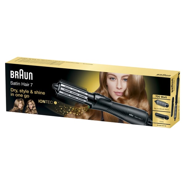 Braun Satin Hair 7 AS 720 Kuumailmaharja Höyry Musta, Hopea 700 W 2 m