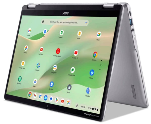 Acer Chromebook CP314-2HN-C57B Intel® N N100 35,6 cm (14") Berøringsskærm WUXGA 8 GB LPDDR5-SDRAM 64 GB eMMC Wi-Fi 6E (802.11ax) ChromeOS Sølv QWERTZ Tysk