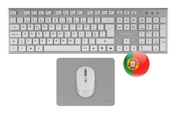 Tacens 6ZENITHWPT tangentbord Mus inkluderad Hem / Kontor RF Trådlös QWERTY Portugisisk Silver, Vit