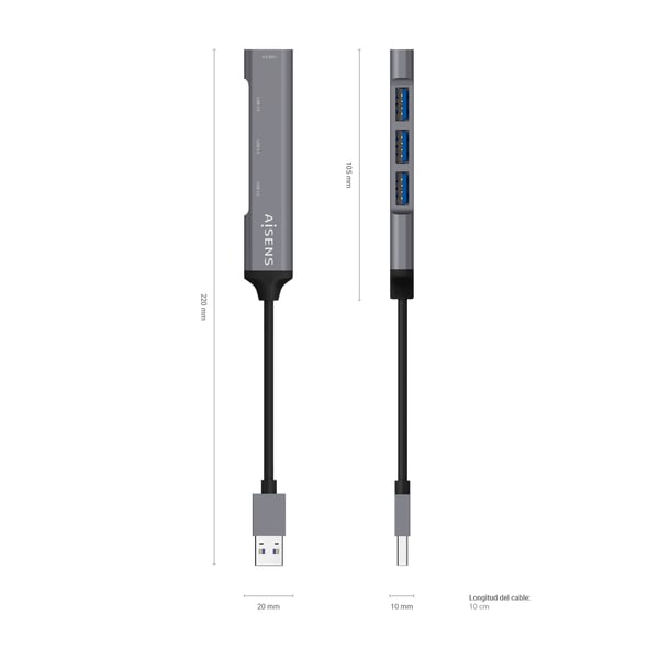 AISENS A106-0540 gränssnittshubbar USB 3.2 Gen 1 (3.1 Gen 1) Type-A 5000 Mbit/s Grå