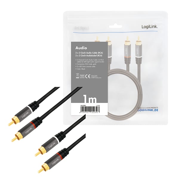 LogiLink CA1202 audiokaapeli 1 m 2 x RCA Musta