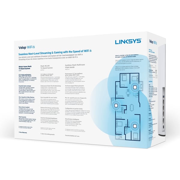 Linksys Velop Intelligent Mesh WiFi 6 (AX4200) system för hela hemmet, Trippelband, 2-pack