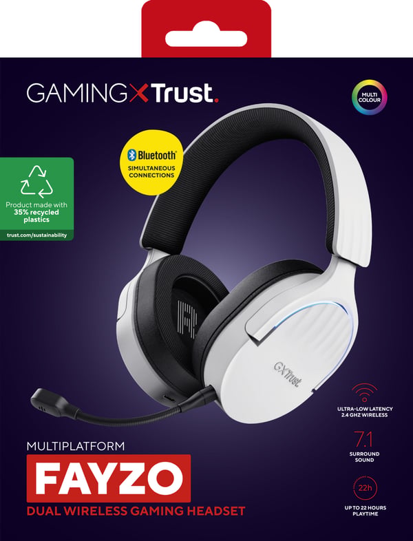 Trust GXT 491W FAYZO Kuulokkeet Langallinen & langaton Pääpanta Pelaaminen USB Type-C Bluetooth Musta, Valkoinen