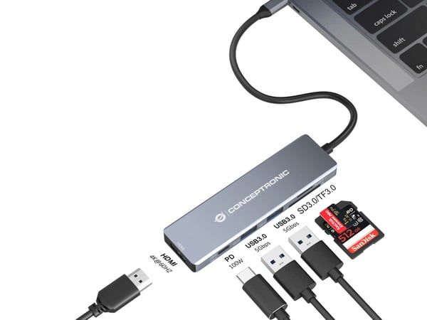 Conceptronic DONN23G kannettavien tietokoneiden telakka ja porttitoistin Langallinen USB 3.2 Gen 1 (3.1 Gen 1) Type-C Harmaa