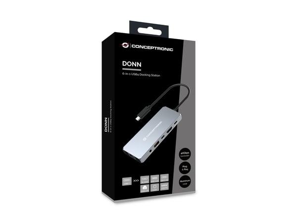 Conceptronic DONN22G kannettavien tietokoneiden telakka ja porttitoistin Langallinen USB 3.2 Gen 2 (3.1 Gen 2) Type-C Harmaa