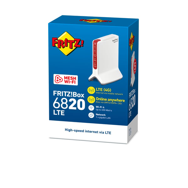 Box FRITZ! 6820 LTE (v3) INT trådløs router Gigabit Ethernet Enkelt band (2,4 GHz) 4G Rød, Hvid