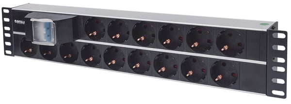 Intellinet 714051 strømforsyningsenhed (PDU) 15 AC stikkontakt(er) 2U Aluminium, Sort
