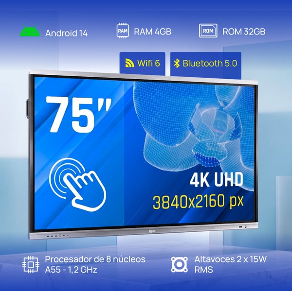 iggual Orchid 75" Interaktiv plattskärm 190,5 cm (75") LED Wi-Fi 400 cd/m² 4K Ultra HD Svart Pekskärm Inbyggd processor Android