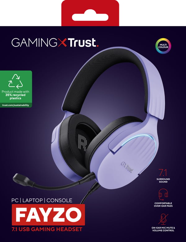Trust GXT 490P FAYZO Kuulokkeet Langallinen Pääpanta Pelaaminen USB A-tyyppi Musta, Purppura