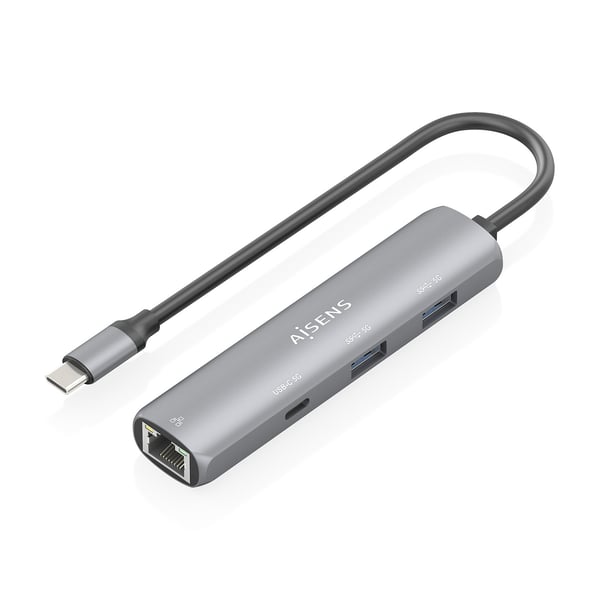 AISENS ASUC-4P039-GR kannettavien tietokoneiden telakka ja porttitoistin Langallinen USB 3.2 Gen 1 (3.1 Gen 1) Type-C Harmaa