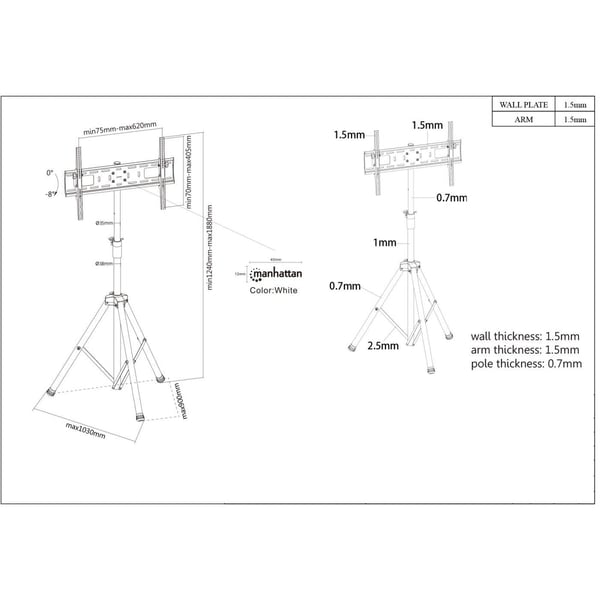 Manhattan 461412 monitorin kiinnike ja jalusta 177,8 cm (70") Lattia Musta