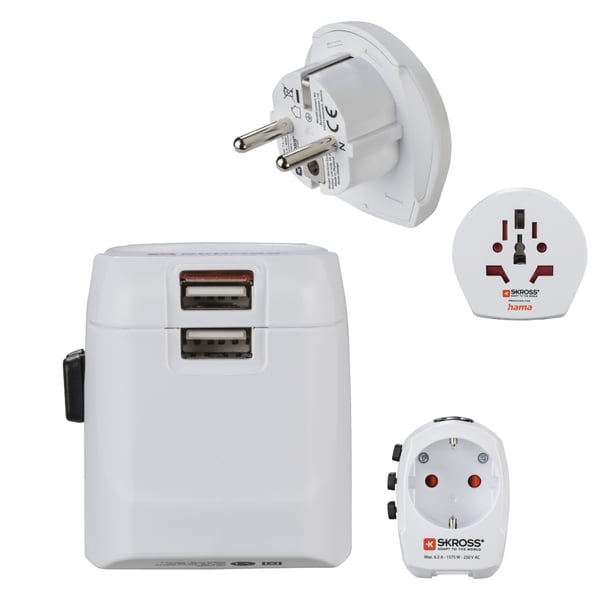 Hama World Travel Pro Light USB pistorasia-adapteri Universaali Valkoinen