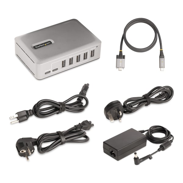 StarTech.com 7-Port USB-C Hubb, 5x USB-A + 2x USB-C, Självförsörjande med 65W Strömförsörjning, USB 3.1 10Gbps