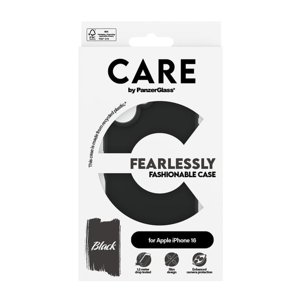 PanzerGlass CARE™ by ® Case Black iPhone 16 matkapuhelimen suojakotelo Suojus Musta