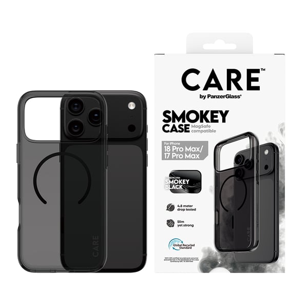 PanzerGlass CARE™ by ® Smokey Case w. Black MagSafe iPhone 2026 Pro Max | 17 Pro Max mobiltelefonfodral Mobilskal Transparent