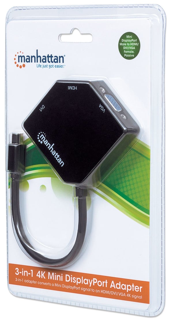 Manhattan 207720 videokabel adapter 0,25 m Mini DisplayPort DVI-I + VGA (D-Sub) + HDMI Sort