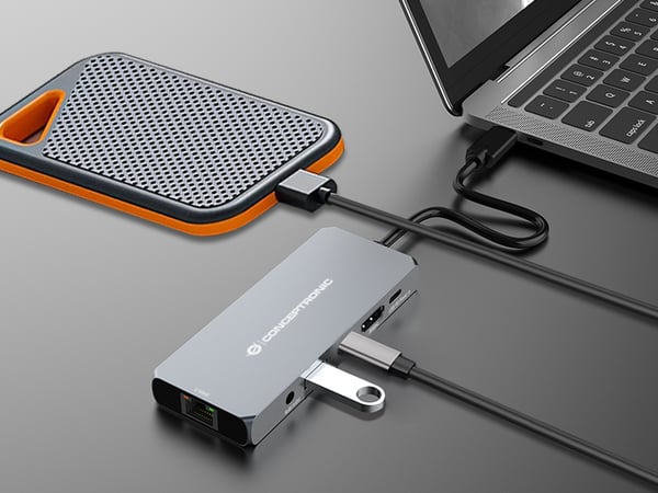 Conceptronic DONN22G kannettavien tietokoneiden telakka ja porttitoistin Langallinen USB 3.2 Gen 2 (3.1 Gen 2) Type-C Harmaa