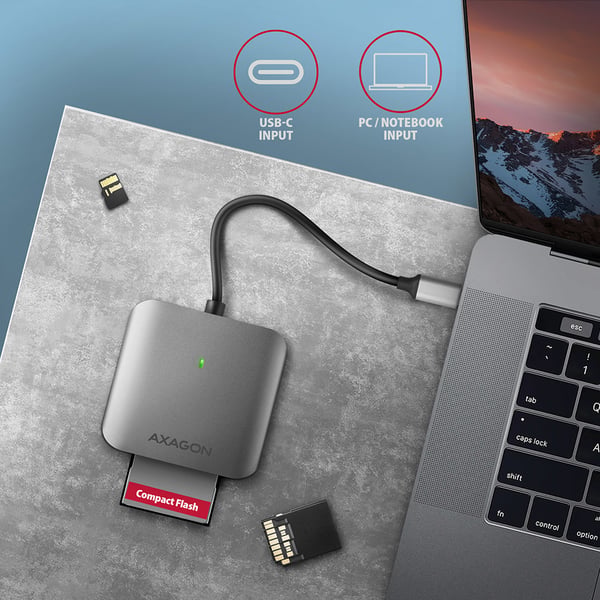 Axagon CRE-S3C kortinlukija USB 3.2 Gen 1 (3.1 Gen 1) Type-C Harmaa