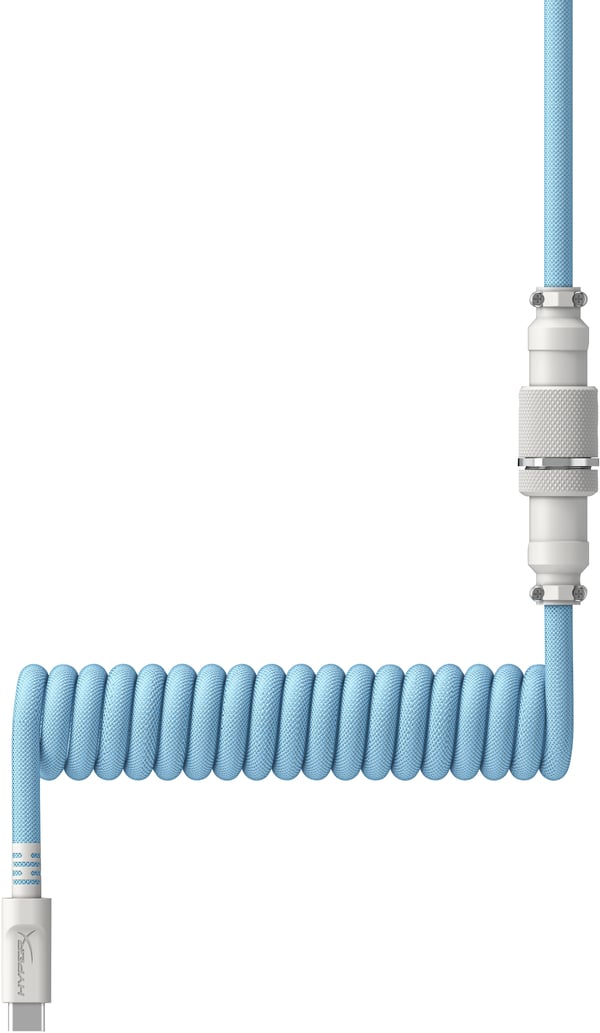 HyperX USB-C – spiralformad kabel – ljusblå-vit