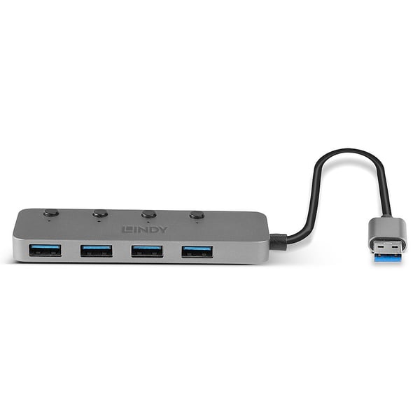 Lindy 43309 gränssnittshubbar USB 3.2 Gen 1 (3.1 Gen 1) Type-A 5 Mbit/s Grå