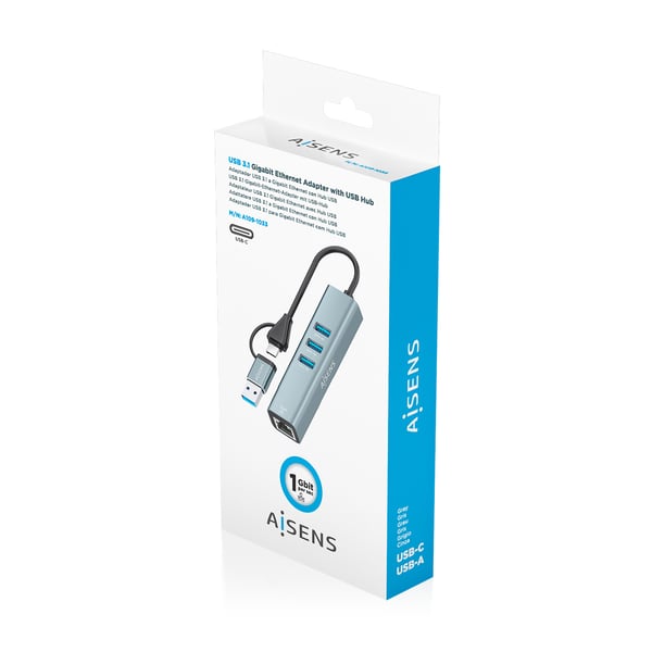 AISENS A109-1033 kannettavien tietokoneiden telakka ja porttitoistin Langallinen USB 3.2 Gen 1 (3.1 Gen 1) Type-C Harmaa