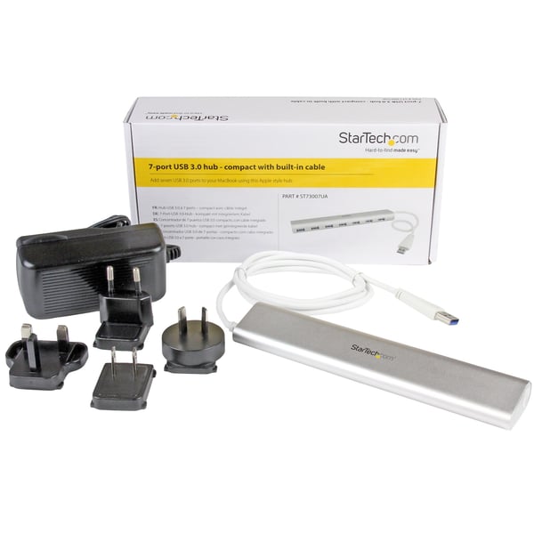 StarTech.com Kompakt USB 3.0-hubb med 7 portar och inbyggd kabel - 5Gbps