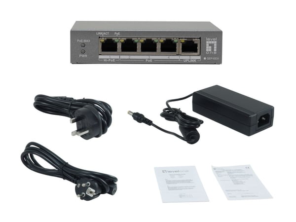LevelOne GEP-0531 netværksswitch Ikke administreret L2 Gigabit Ethernet (10/100/1000) Strøm over Ethernet (PoE) Bord-/vægmontering Grå