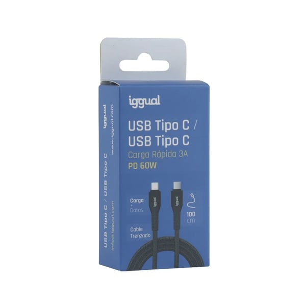iggual IGG319765 USB-kaapeli 1 m USB C 60 W Musta