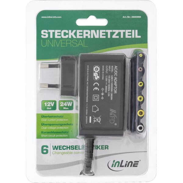 InLine 26608M strømadapter og vekselret Indendørs 24 W Sort