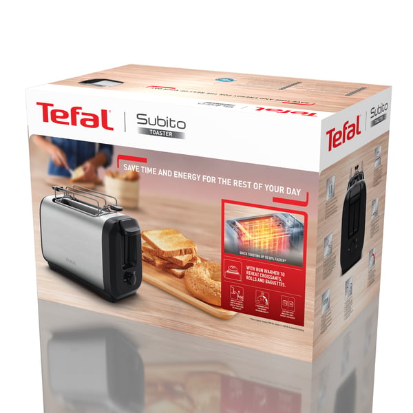 Tefal Subito TT5S1DE0 leivänpaahdin 7 2 viipale(i)ta 1300 W Musta, Ruostumaton teräs