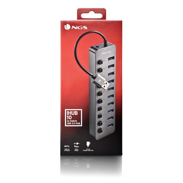 NGS IHUB 10 USB 3.2 Gen 1 (3.1 Gen 1) Type-A 5000 Mbit/s Musta