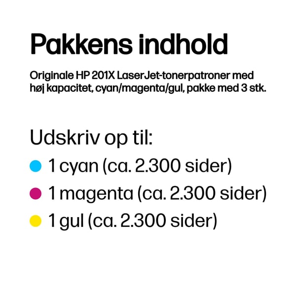 HP 201X - 3-pakke - Høj kapacitet - Gul, cyan, magenta - Original - LaserJet - Tonerpatron (C