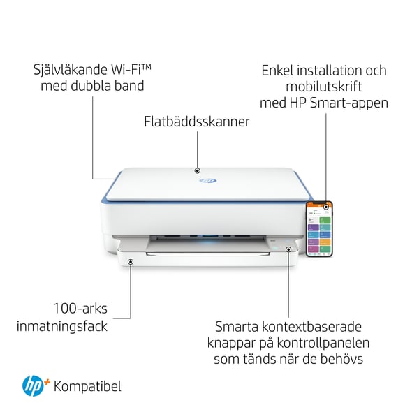 HP ENVY 6010e Trådlöst All-in-One Färg Skrivare, Instant Ink; Kopiator och skanner