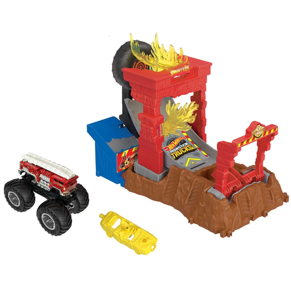 Hot Wheels Monster Trucks Arena Smashers 5-Alarm Fire Crash Challenge-lekset