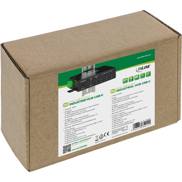 InLine 35396D gränssnittshubbar 2 x USB 3.2 Gen 1 (3.1 Gen 1) Type-B 5000 Mbit/s Svart