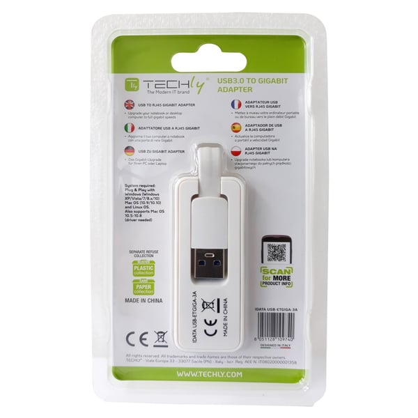 Techly IDATA USB-ETGIGA-3A nätverkskort Ethernet 5000 Mbit/s