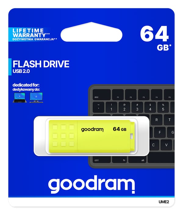 Goodram UME2 USB-muisti 64 GB USB A-tyyppi 2.0 Keltainen