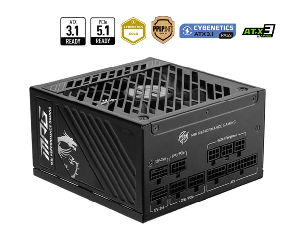 MSI MPG A1250GS PCIE5 enhed til strømforsyning 1250 W 20+4 pin ATX ATX Sort
